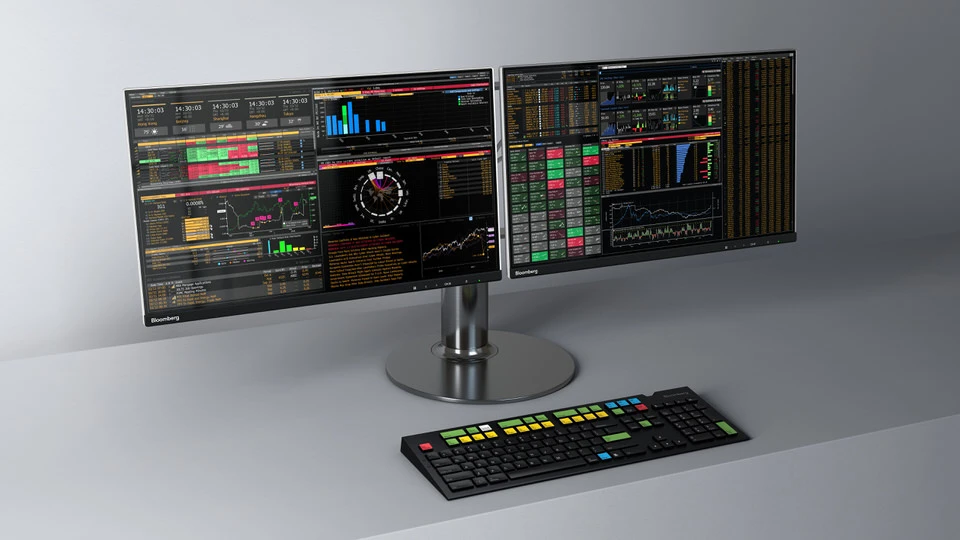 Image of a two-screen Bloomberg Terminal